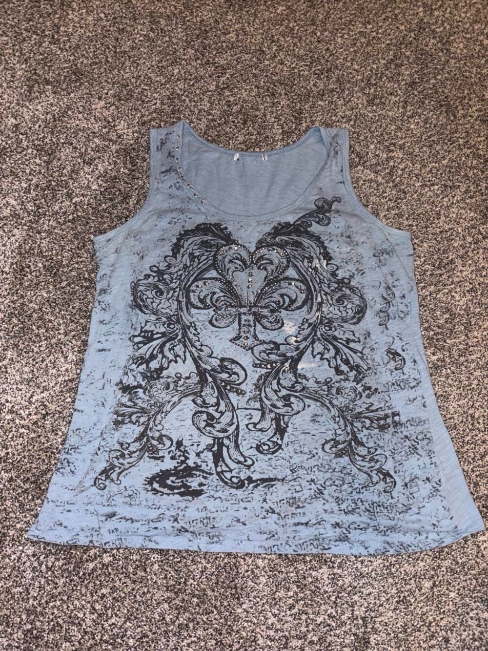 Y2K Grunge Tank Top with sequins and goth design